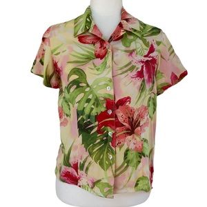 Caribbean Joe Monstera and Lily Print Hawaiian Shirt